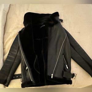 Zara Black Faux Leather Shearling Biker Jacket